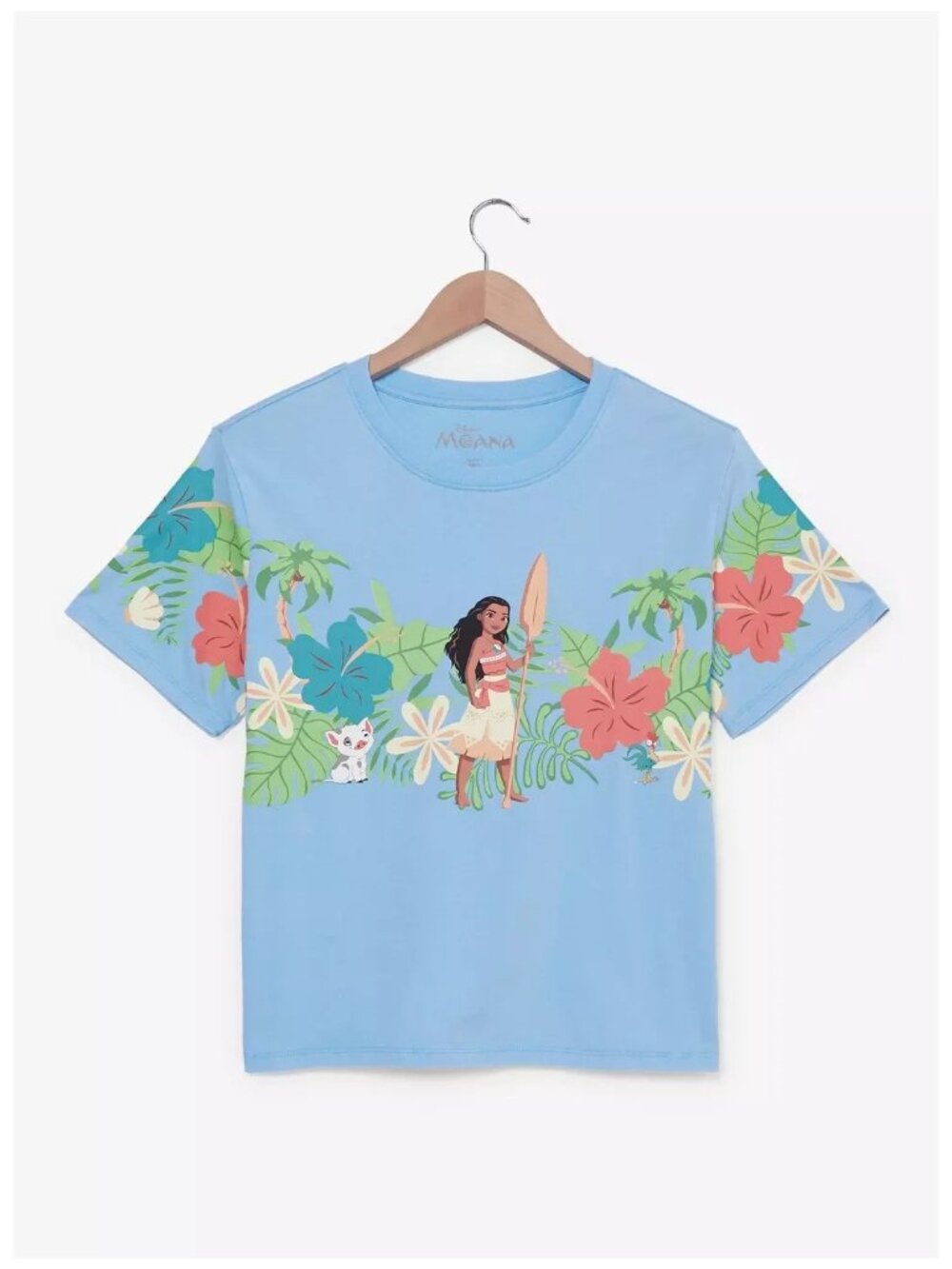 MOANA Disney x BoxLunch Blue Floral Hibiscus Tropical T-Shirt Women's XL